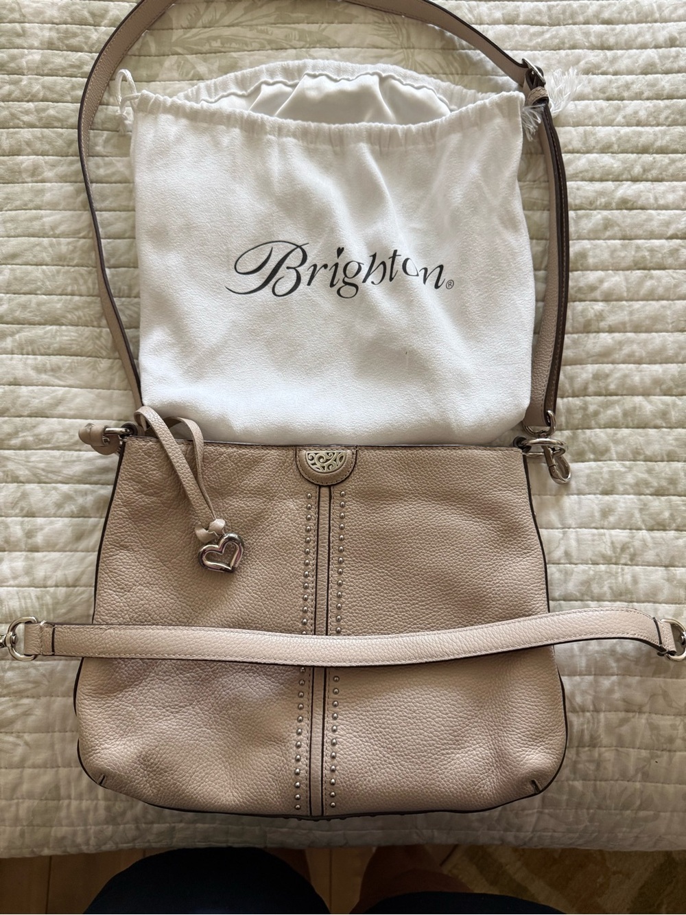 Brighton Beige Taupe Leather Crossbody with Heart Charm